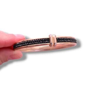 Milor Italy Bronze Rose Gold Plated Bangle Bracelet Pave Black Crystals